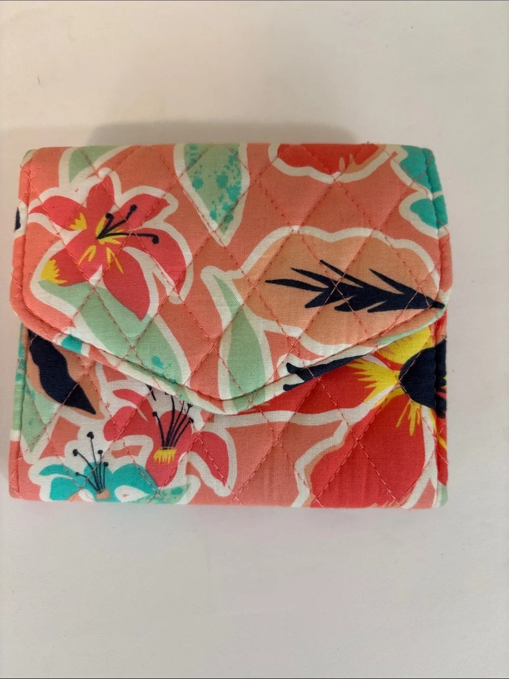 Vera Bradley Mini Quilted Trifold Wallet in Rainforest Lily Coral